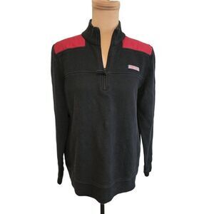 Womens Large Black & Red Vineyard vines Quarter Zip Shirt